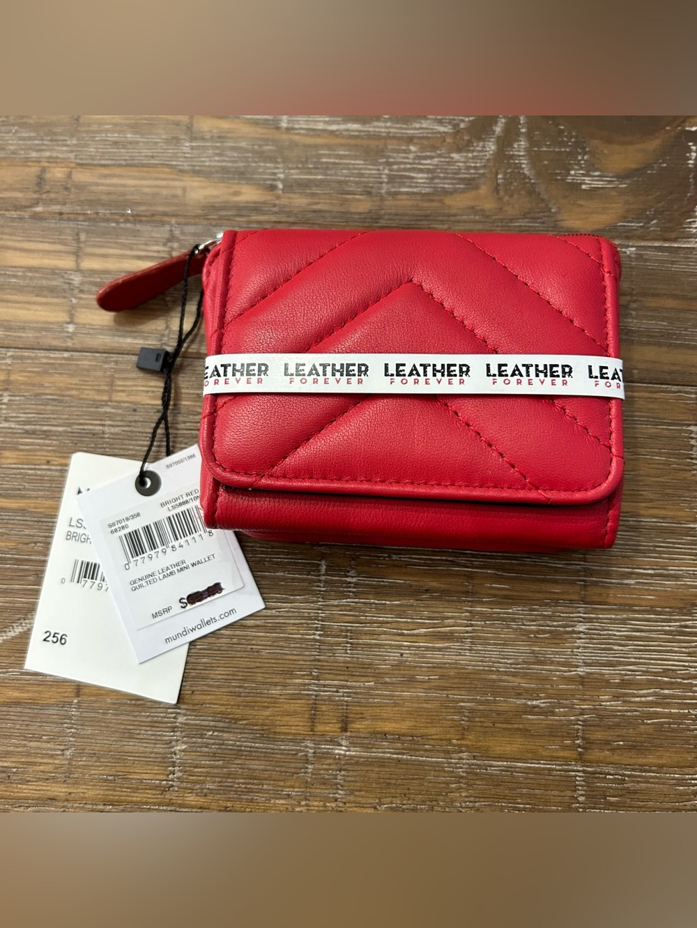 Mundi Quilted Red leather trifold tiny Wallet NWT